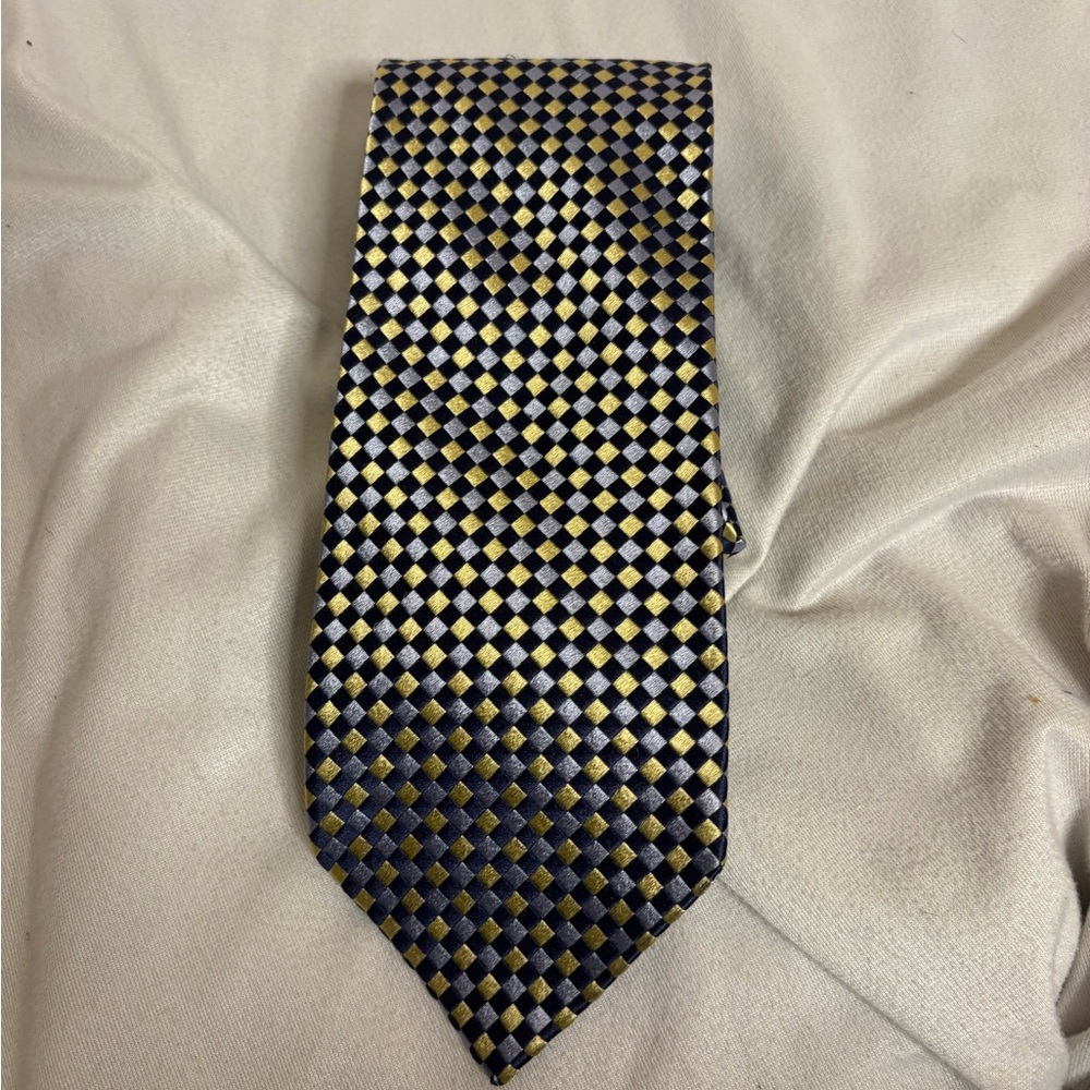 Gianfranco Ferre Men's Silk Tie 57" X 3" Pale blue/gold  Geometric